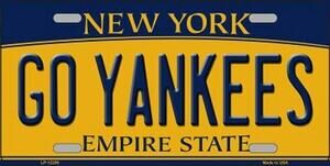 MLB Go Yankees License Plate Tag Metal New York Wall Sign NY Series Yellow New